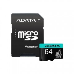 Карта памяти 64Gb AData Premier Pro V30S AUSDX64GUI3V30SA2-RA1, SD Micro, SDXC, Class10, UHS-I U3, переходник