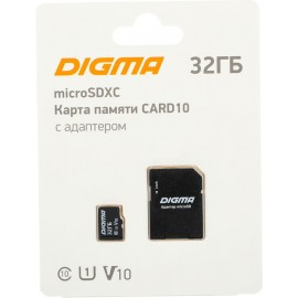 Карта памяти 32Gb Digma CARD10 DGFCA032A01, SD Micro, SDXC Class 10, UHS-I U1 + адаптер