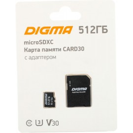 Карта памяти 512Gb Digma CARD30 DGFCA512A03, SD Micro, SDXC Class 10, UHS-I U3 + адаптер