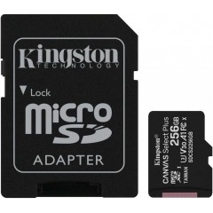 Карта памяти 256Gb Kingston Canvas Select Plus SDCS2/256GB, SD Micro, SDXC Class 10, UHS-I U3, переходник