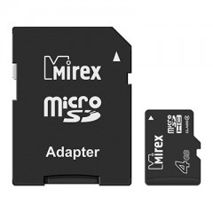 Карта памяти 4Gb Mirex 13613-ADTMSD04, SD Micro, SDHC Class 4, переходник