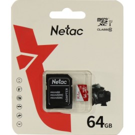 Карта памяти 64Gb Netac P500 ECO NT02P500ECO-064G-R, SD Micro, SDXC Class 10, UHS-I U1, адаптер