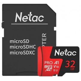 Карта памяти 32Gb Netac P500 Extreme Pro NT02P500PRO-032G-R, SD Micro, SDHC Class 10, UHS-I U1, переходник