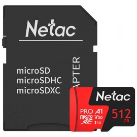 Карта памяти 512Gb Netac P500 Extreme Pro NT02P500PRO-512G-R, SD Micro, SDXC Class 10, UHS-I U3, переходник