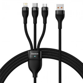 Кабель USB2.0 (M) - USB2.0 Type-C (M) + microUSB2.0 (M) + Lightning (M), 1.2м, Baseus CASS030001, Black