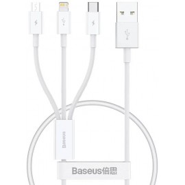 Кабель USB2.0 (M) - microUSB2.0 + Lightning + USB2.0 Type-C (M), 0.5м, Baseus P10320105221-01, White
