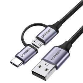 Кабель USB2.0 (M) - USB2.0 Type-C (M) + microUSB2.0 (M), 1м, Ugreen US177 30875, Black