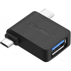 Переходник USB2.0 Type-C (M) + microUSB2.0 (M) - USB2.0 (F) Ugreen 30453 Black