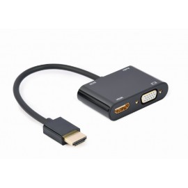 Кабель адаптер HDMI (M) - HDMI (F) + VGA (F) + Jack3.5 (F) Gembird/Cablexpert A-HDMIM-HDMIFVGAF-01, черный