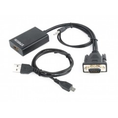 Кабель адаптер VGA (M) + Jack3.5 + USB power input - HDMI (F), Gembird/Cablexpert A-VGA-HDMI-01, черный