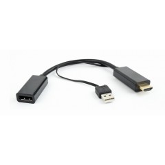 Кабель адаптер HDMI (M) + USB2.0 power input (M) - DP (F) Gembird/Cablexpert DSC-HDMI-DP, черный