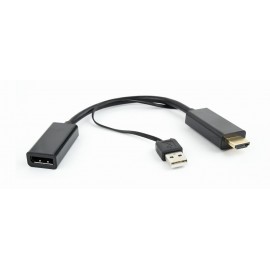 Кабель адаптер HDMI (M) + USB2.0 power input (M) - DP (F) Gembird/Cablexpert DSC-HDMI-DP, черный