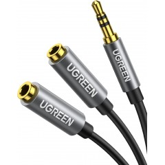 Кабель разветвитель Jack3.5 (M) - 2xJack3.5 (F), Ugreen AV123 10532, 0.5м, Black
