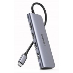 Разветвитель USB Ugreen CM195 70410, USB Type-C - 3xUSB3.0, HDMI, CR, серый