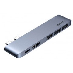 Разветвитель USB Ugreen CM251 60559, USB Type-C - 3xUSB3.0, HDMI, серый