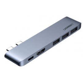 Разветвитель USB Ugreen CM251 60559, USB Type-C - 3xUSB3.0, HDMI, серый