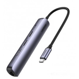 Разветвитель USB Ugreen CM418 10919, USB Type-С - 2xUSB3.0, HDMI, LAN, серый