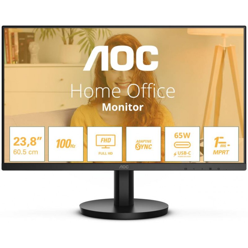 Монитор 23.8" AOC 24B3CA2, 1920x1080, IPS, 100Hz, Speakers (HDMI, USB Type-C)