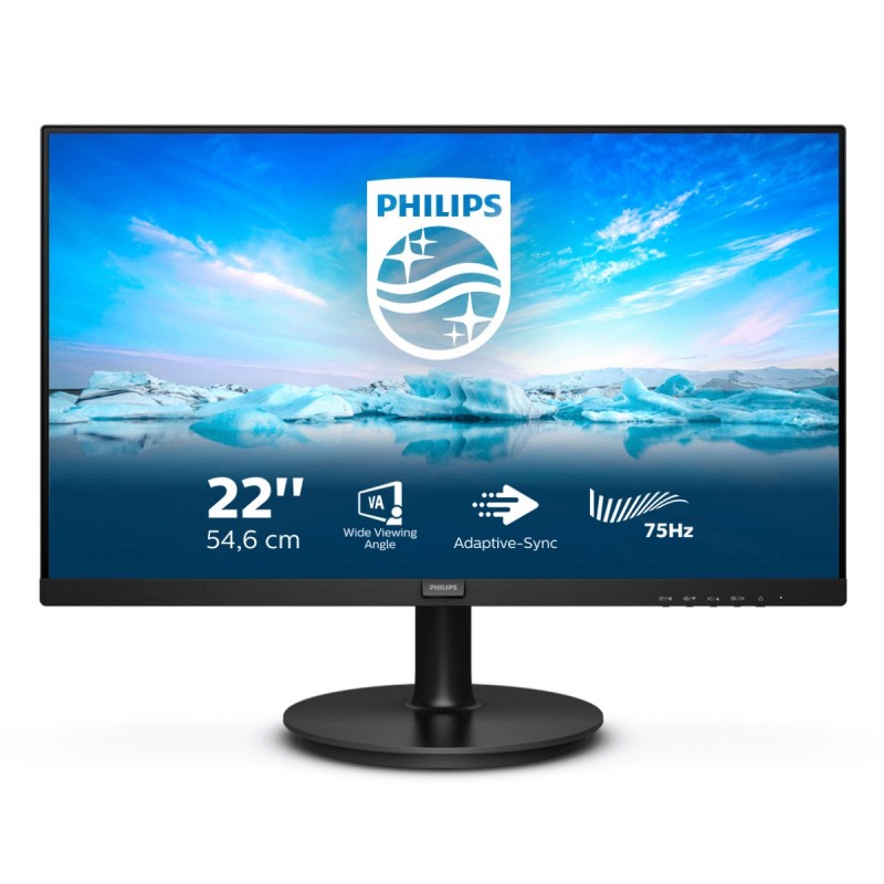 Монитор 21.5" Philips 222V8LA (00/01), 1920x1080, VA, 75Hz, Speakers (VGA, HDMI, DP)
