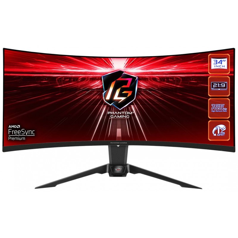 Монитор 34" ASRock PG34WQ15R2B, 3440x1440, VA, 165Hz, Speakers (2xHDMI, DP)