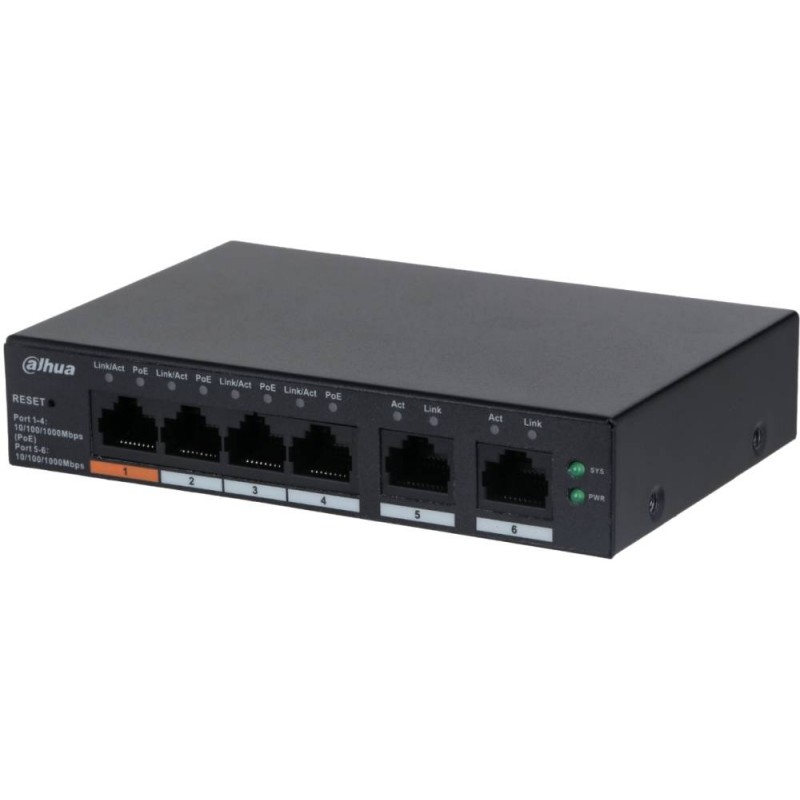 Коммутатор Dahua DH-CS4006-4GT-60, 4xLAN 1Gbps, 2xSFP PoE
