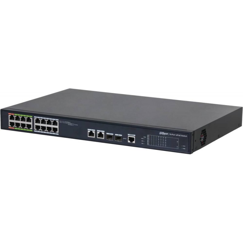 Коммутатор Dahua DH-LR2218-16ET-240, 16xLAN 100Mbps, 2xSFP, 2xCombo (1Gbps/SFP), PoE