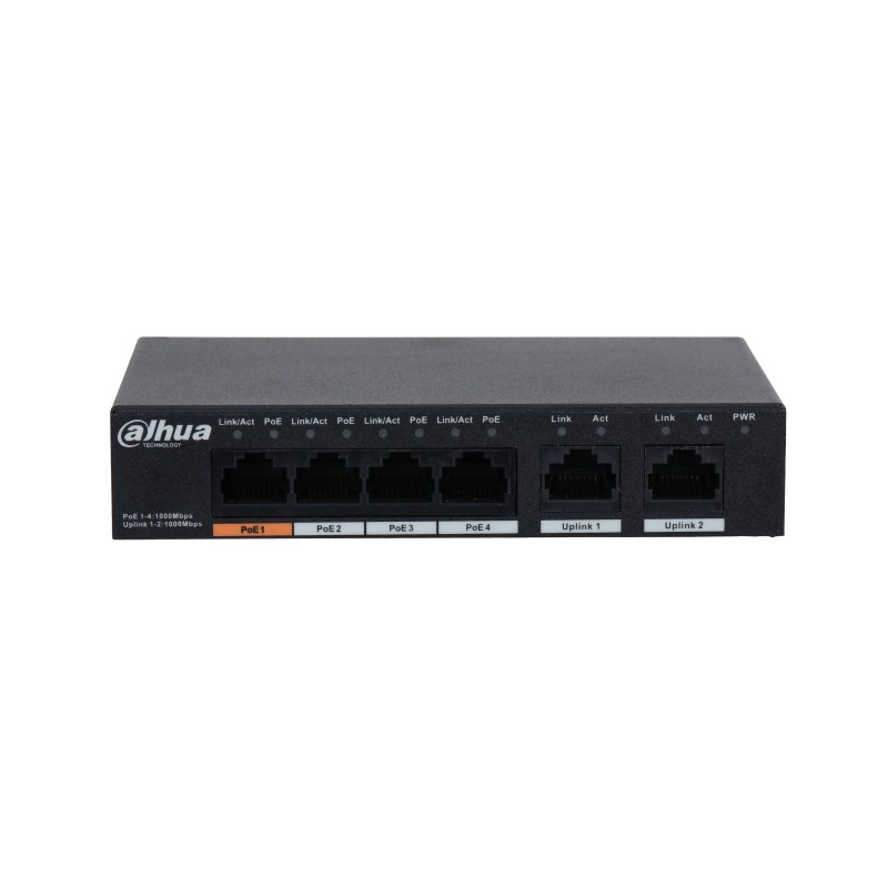Коммутатор Dahua DH-PFS3006-4GT-60, 6xLAN 1Gbps, PoE
