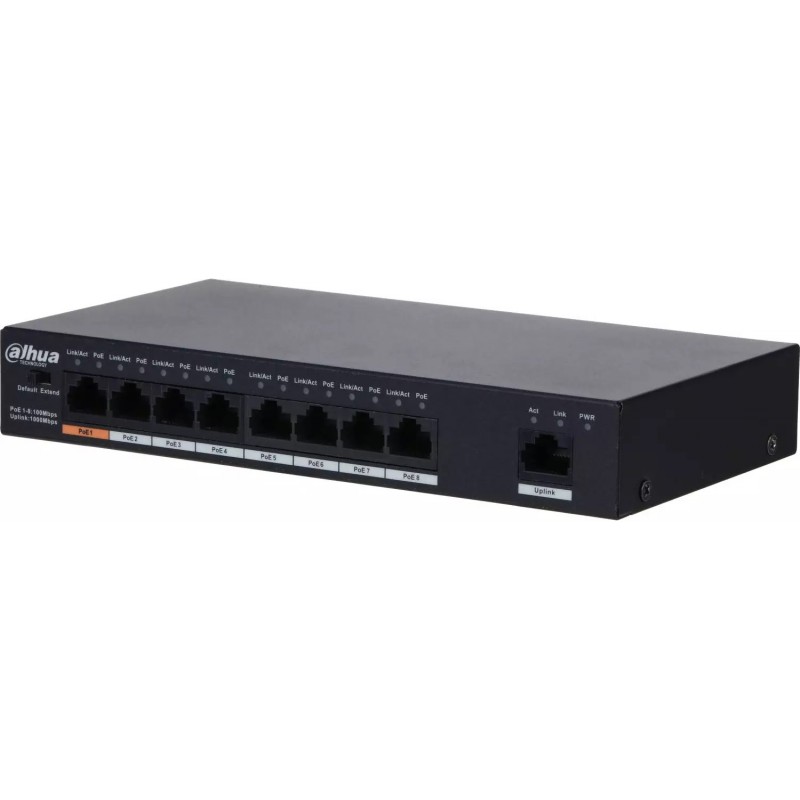 Коммутатор Dahua DH-PFS3009-8ET1GT-96, 8xLAN 100Mbps, 1xLAN 1Gbps