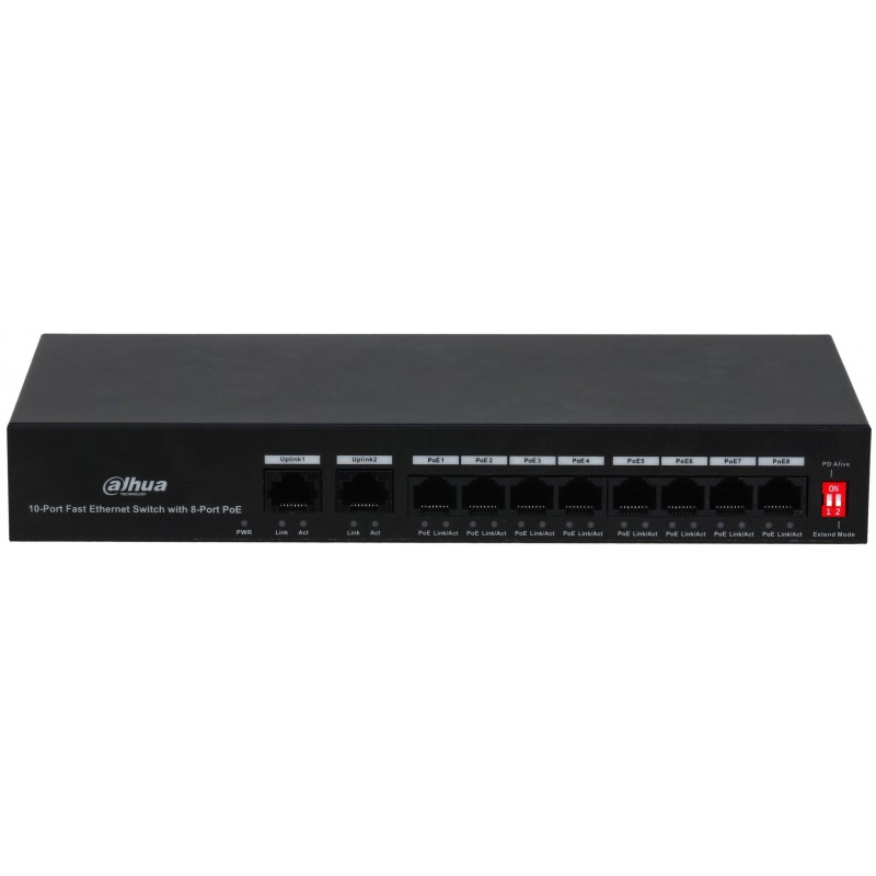 Коммутатор Dahua DH-PFS3010-8ET-65, 10xLAN 100Mbps, PoE