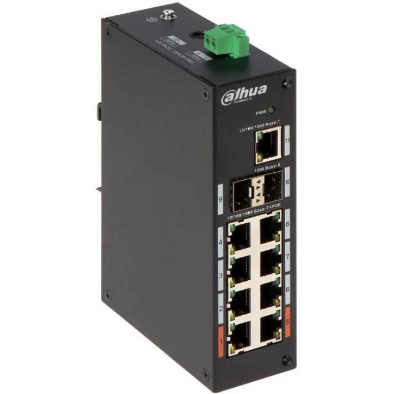 Коммутатор Dahua DH-PFS3211-8GT-120, 9xLAN 1Gbps, 2xSFP 1Gbps
