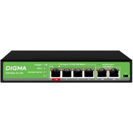Коммутатор Digma DSP204G-2G-T80, 6xLAN 1Gbps, PoE+