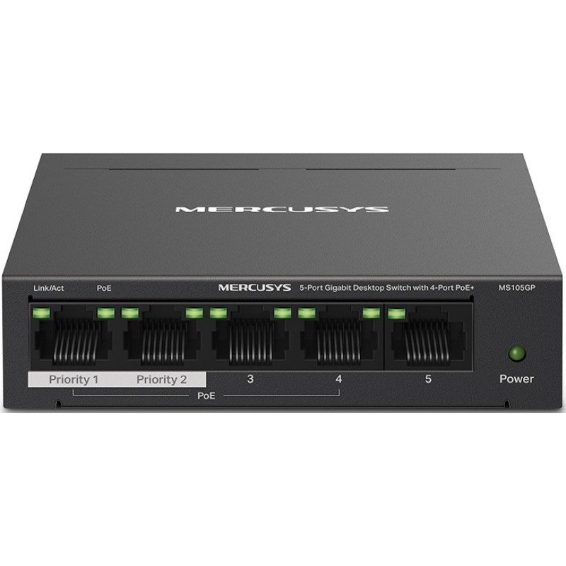 Коммутатор Mercusys MS105GP, 5xLAN 1Gbps