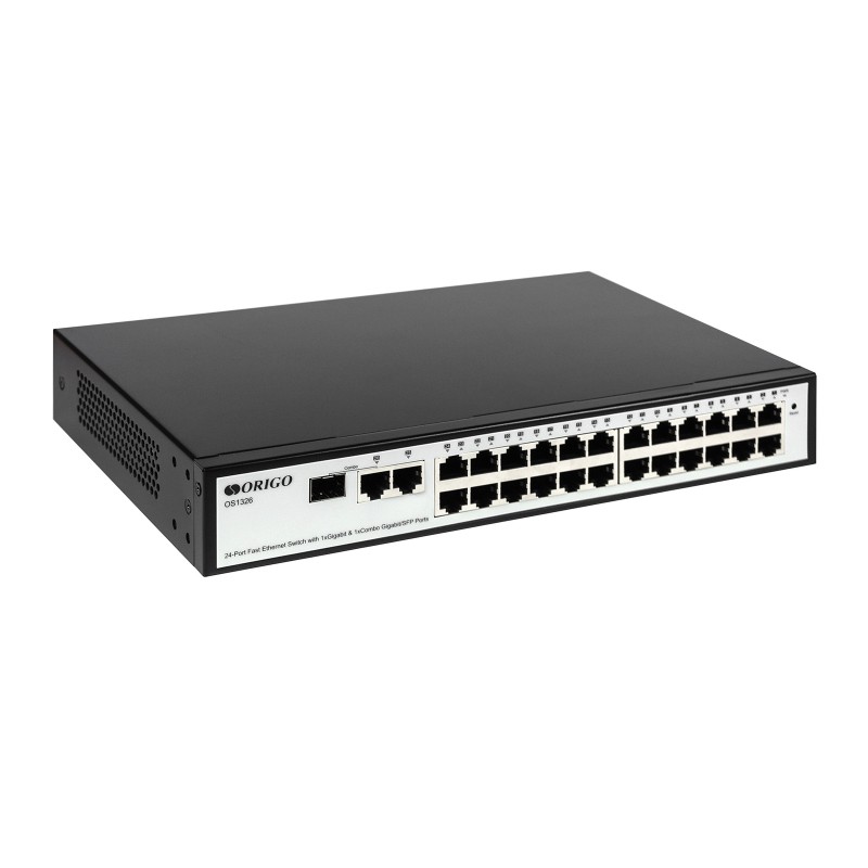 Коммутатор ORIGO OS1326/A1A, 24xLAN 100Mbps, 1xLAN 1Gbps, 1xCombo (1Gbps/SFP)