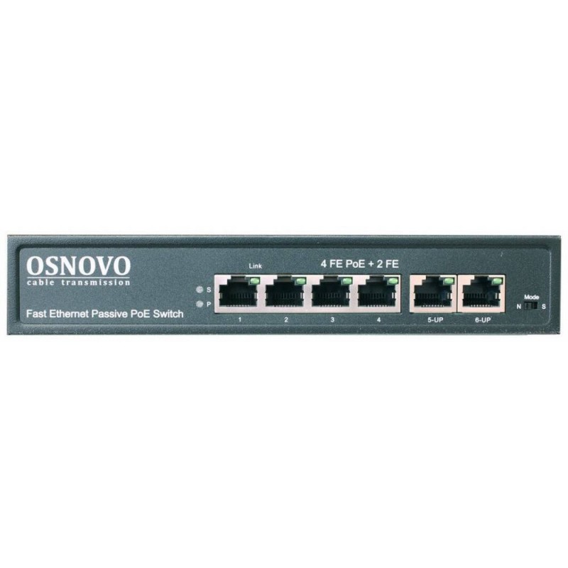Коммутатор Osnovo SW-20600/A(80W), 4xLAN 100Mbps, 2xUplink, PoE