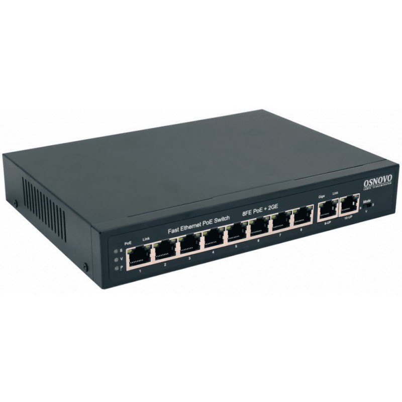 Коммутатор Osnovo SW-20820(120W), 8xLAN 100Mbps, 2xLAN 1Gbps