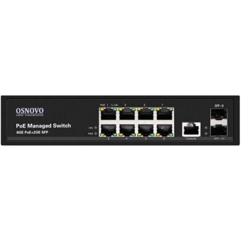 Коммутатор Osnovo SW-80802/L(150W), 8xLAN 1Gbps, 2xSFP, PoE