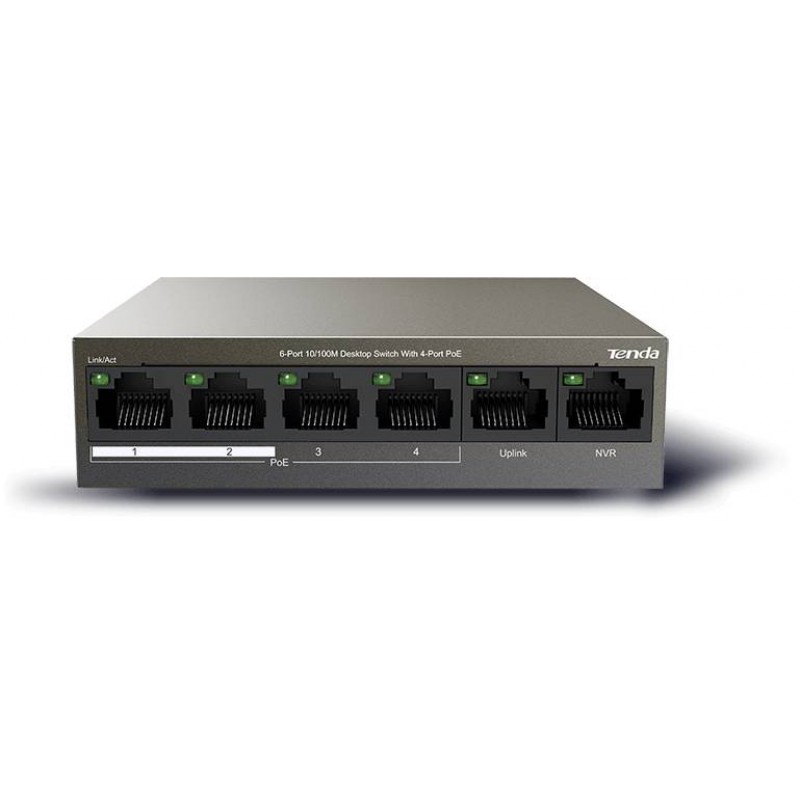 Коммутатор Tenda TEF1106P-4-63W, 6xLAN 100Mbps, PoE