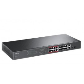Коммутатор TP-Link TL-SL1218MP, 16xLAN 100Mbps, 2xLAN 1Gbps, 2xSFP, PoE, 19"