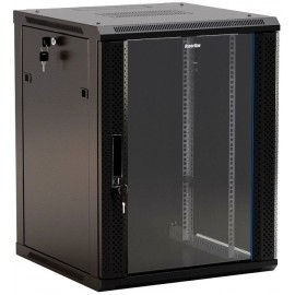 Шкаф коммутационный Hyperline (TWB-1845-GP-RAL9004) настенный 18U 600x450мм пер.дв.стекл 60кг черный 275мм 180град. 908мм IP20 сталь TWB-1845-GP-RAL9004