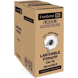 FTP кабель бухта 100м cat.5e ExeGate FUTP4-C5e-CCA-S24-IN-PVC-GY-100 EX281812RUS, серый