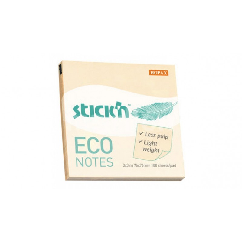 Блок самоклеящийся бумажный Stick`n ECO 76x76мм 100лист. 60г/м2 цвет светло-желтый