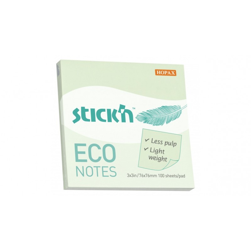 Блок самоклеящийся бумажный Stick`n ECO 76x76мм 100лист. 60г/м2 цвет светло-зеленый