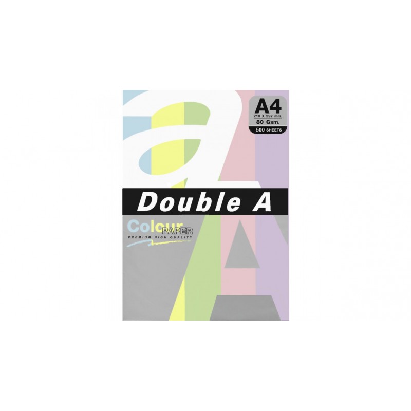 Бумага цветная, DOUBLE A, 80гр, А4, 5х20, ассорти, пастель, (голубой, желтый, зеленый, розовый, фиолетовый), 100л, арт. Pastel Rainbow 3