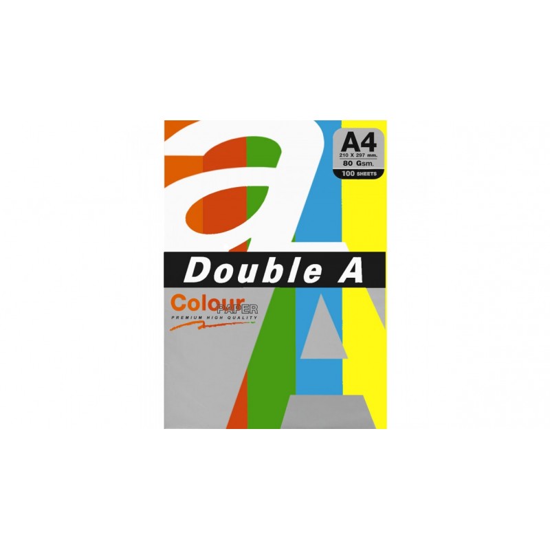 Бумага цветная, DOUBLE A, 80гр, А4, 5х20, ассорти, интеснив, (оранжевый, красный, зеленый, синий, желтый), 100л, арт. Deep Rainbow 5