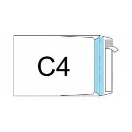 Конверт С4 (229х324), силиконовая лента, внутренняя запечатка, клапан по узкой стороне белый офсет, арт.124190