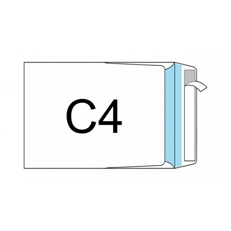 Конверт С4 (229х324), силиконовая лента, внутренняя запечатка, клапан по узкой стороне белый офсет, арт.124190