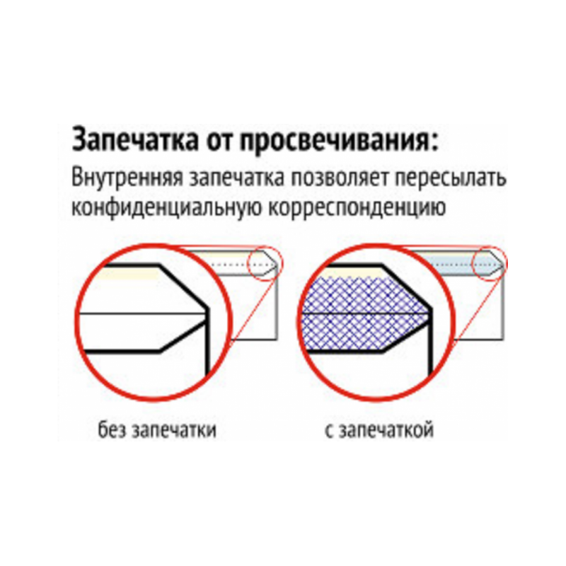 Конверт Е65 (110х220 мм), белый, внутренняя запечатка, с отрывной лентой