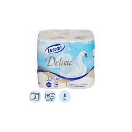 Бумага туалетная Luscan Deluxe 3сл бел 100%цел втул 19,35м 155л 8рул/уп