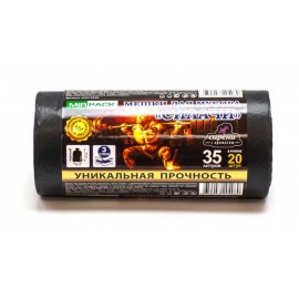 Мешки для мусора 35л., 20шт/рулон, ПВД Mirpack Силачи 30мкм 50*60см цв.черный, sil3515520