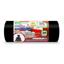 Мешки для мусора 35л 20шт/рулон ПСД Mirpack Premium+ 20мкм 50*64см цв.черный, 3520101
